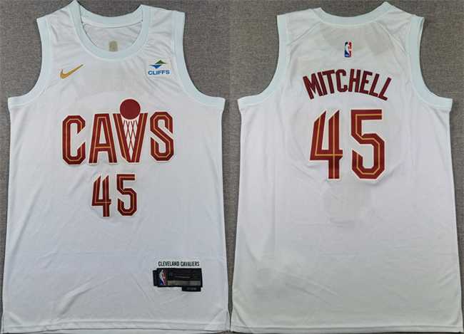 Mens Cleveland Cavaliers #45 Donovan Mitchell White Association Edition Stitched Jersey->cleveland cavaliers->NBA Jersey